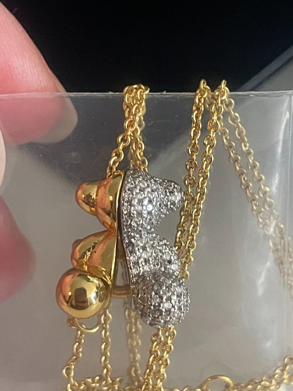 G750 TOUS Short two-tone small bear Double Necklace My Other Half + Crystals